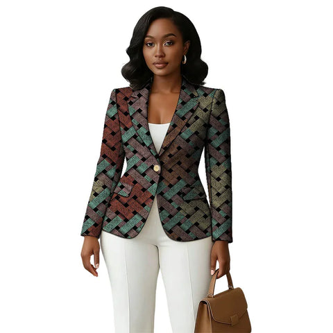 Colorful Print Women's Blazer Original Design African Couture Female Suit Jackets Elegant Thin Coat