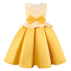Summer children's dress Bow Princess Cute dress Flower child wedding host show evening dress