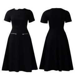 2026 Women's Elegant Simple Solid Color Dress Round Neck A-Line Shape Slimming Effect Waist-Slimming Full Dress