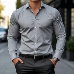 Men's Lightweight Long Sleeve Shirt With Subtle Geometric Dot Print Slim Fit Breathable Fabric For Formal Casual Daily Social Oc