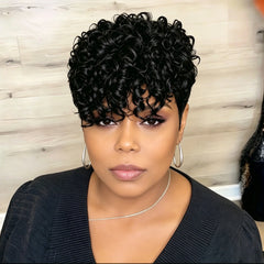 8 Inches Pixie Cut Wigs for Women Short Layered Human Hair Wigs with Bangs Full Machine Made Wig