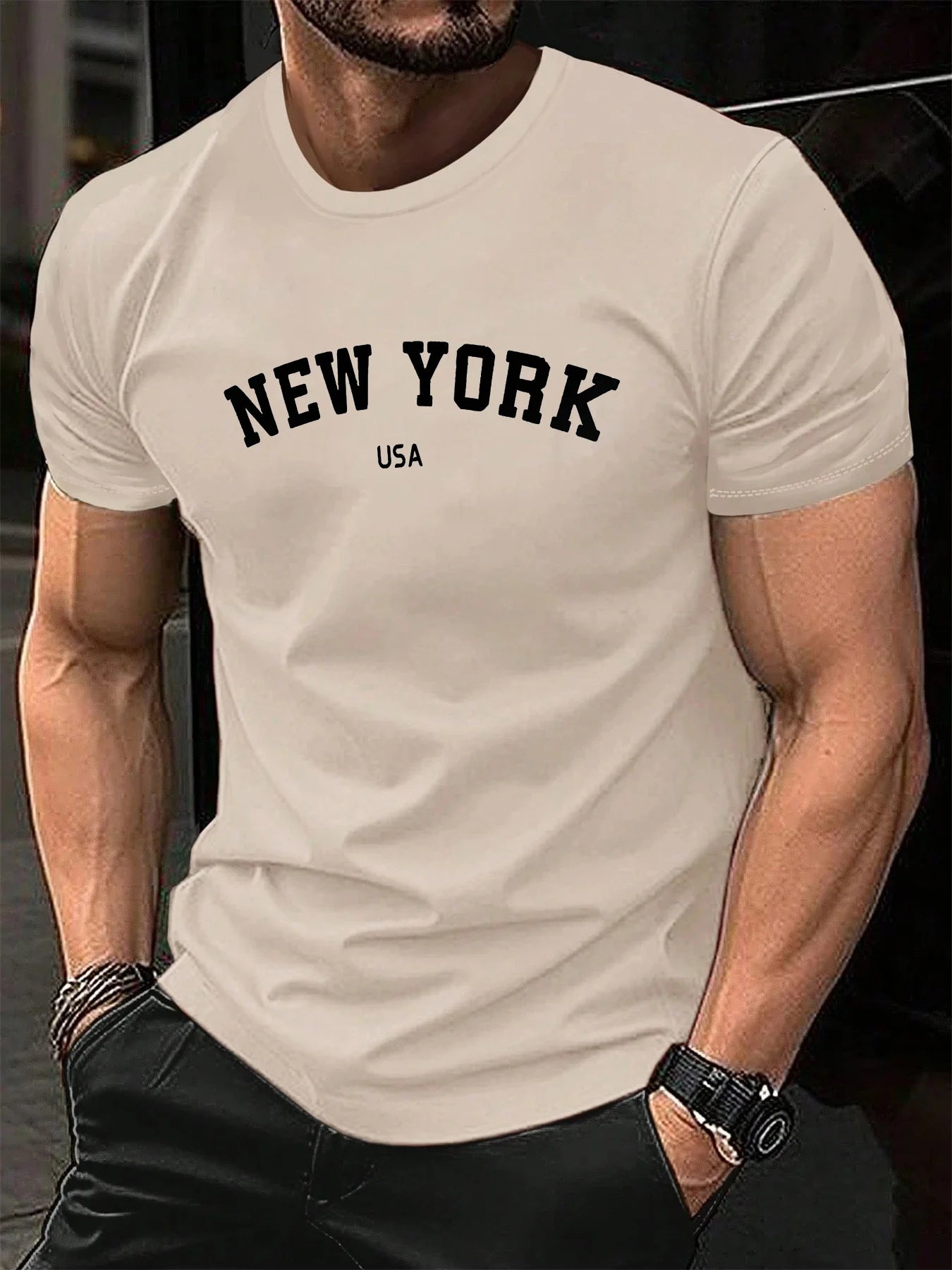 Men's Summer 100 Cotton Fashionable Casual Loose Large New York USA Letter Printed Round Neck Short Sleeve T-shirt Top