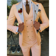 Gwenhwyfar 2024 Men Suits Khaki Color Peaked Lapel (Jacket+Vest+Pants) Slim Fit Handsome Formal Business Costume Homme