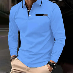 2025 Summer Men's long-sleeved lapel casual polo shirt Breathable and comfortable shirt Solid polo shirt High-quality