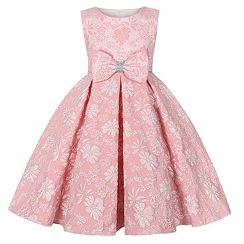 New Fashion Girls Dress Summer Flowers Bow Elegant Little Princess Dress Christmas Birthday Party Costume 2-10 Year Kids Clothes