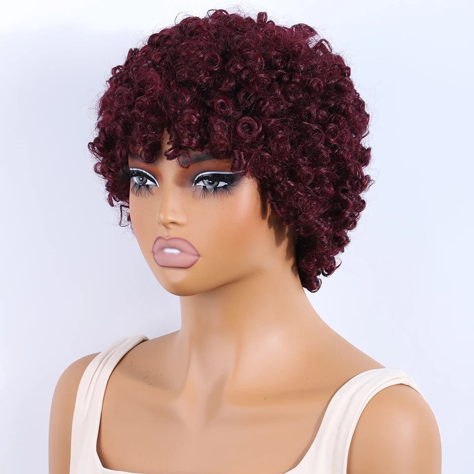 Lekker Colored Short Pixie Cut Curly Bob 100% Human Hair Wigs For Women Brazilian  remy Wigs