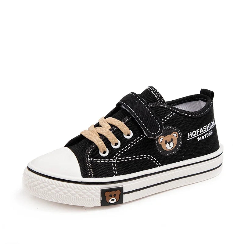 Children Canvas Shoes Boy Sneaker Bear Print Casual School Shoes Lightweight Flat Boy Tennis Shoes