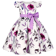 Foreign Trade Hot New Small Flying Sleeve Girl Dress Bow Print Princess Birthday Party Clothing