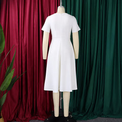 2026 Women's Elegant Simple Solid Color Dress Round Neck A-Line Shape Slimming Effect Waist-Slimming Full Dress