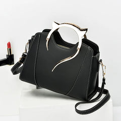 Cat Shaped Handle Women Handbag Trendy And Fashionable, Solid Color, Simple And Casual Crossbody Shoulder Shell Bag