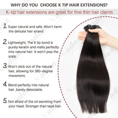 50s/Pack 50G K Tip Hair Extensions Human Hair Keratin Pre Bonded Hot Fusion Nail Tip Balayage Natural Silky Straight Extensions