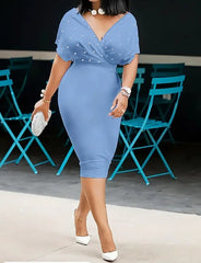 Fashion Party Dress For Wonen Sexy V Neck Package Hip Elegant Dresses 2025 Srping Summer Lady Solid Color Slim Office Midi Dress