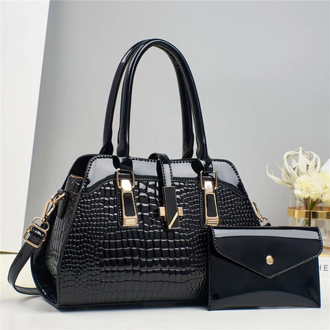 Luxury Brand Crocodile Handbag Women Tote Bag Bright Leather