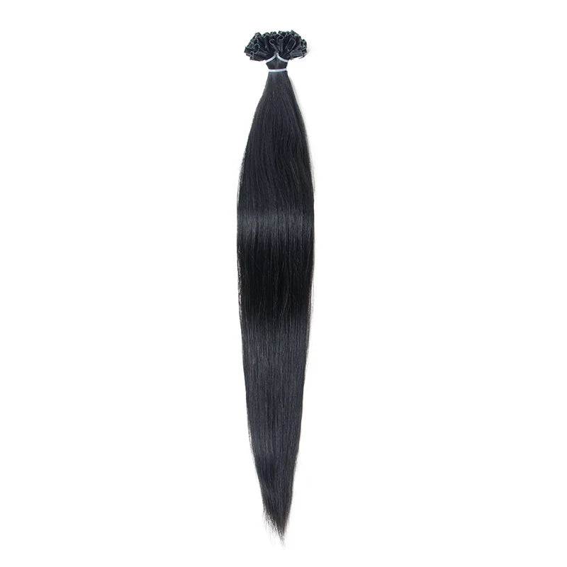 K Tip Hair Extensions Real Human Hair Black U tip Hair Extensions Human Hair Black Silky Straight for women 30g 50s 12-22inch