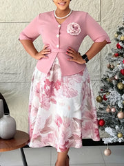 Women's Summer Fashion Patchwork Dress 2026 Printed Five-Quarter Sleeve Fake Two-Piece