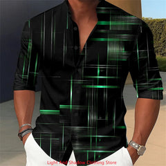 Men's gradient line shirt button up stand up collar shirt long sleeved casual outdoor vacation street daily 3D printed shirt