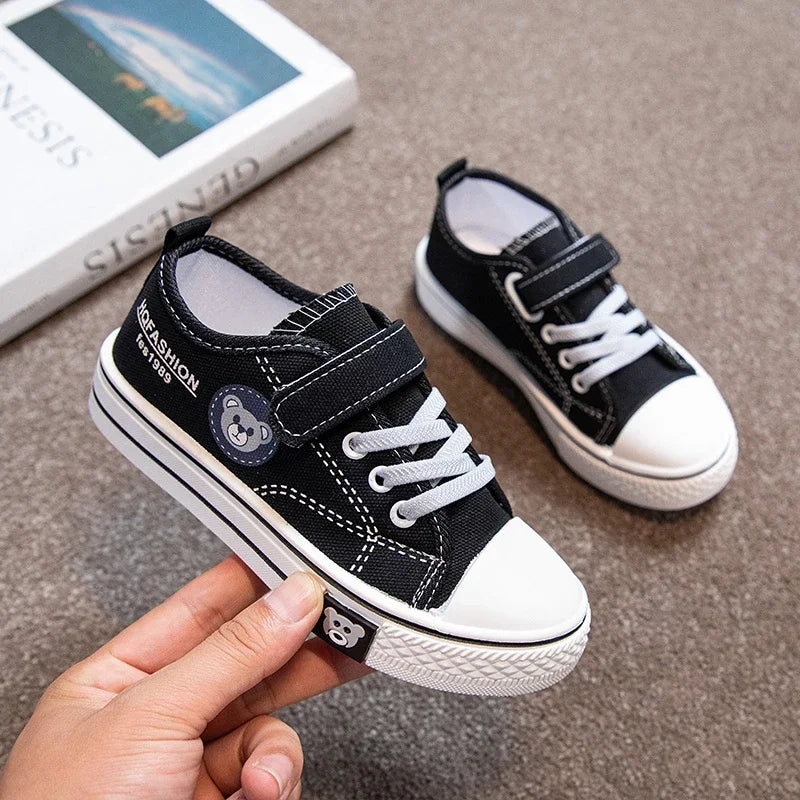 Children Canvas Shoes Boy Sneaker Bear Print Casual School Shoes Lightweight Flat Boy Tennis Shoes