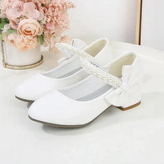 Children's Leather Shoes Elegant Girl Princess Shoes with Bowknot Fashion Chic Versatile Kids Party High-heels Shoes Black White