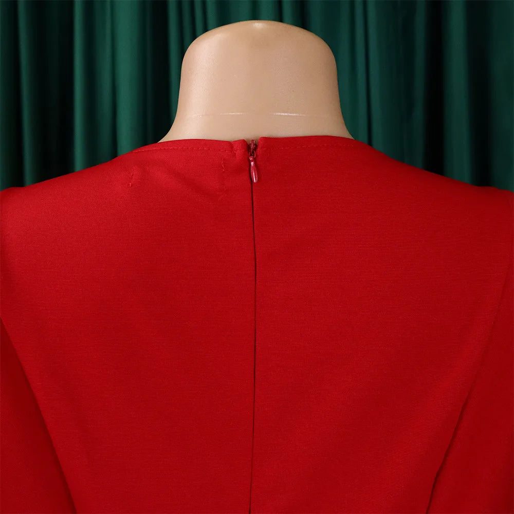 Elegant Office Dressi for women O Neck ruffles sleeve belt waisted sheath package hips  Mid Calf Formal Business Work Dre