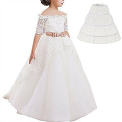 Fashion White Lace Children Skirt Petticoat Steel Ring Adjustable Princess Skirt Tutu Skirt 3 Hoops Wedding Petticoat Kids Girls