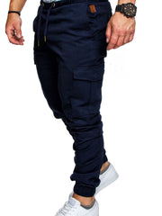 Men High Elastic Cargo Pants Summer Lace Up Drawstring Pocket Harem Stretch Full Trousers BSD-8811