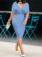Fashion Party Dress For Wonen Sexy V Neck Package Hip Elegant Dresses 2025 Srping Summer Lady Solid Color Slim Office Midi Dress