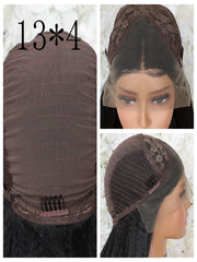 Deep Wave Short Bob Cut Natural Black Color 13X4 HD Lace Front Synthetic Wig For Black Women Preplucked Cosplay Daily Glueless
