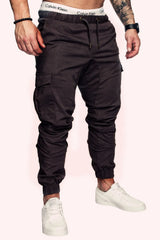 Men High Elastic Cargo Pants Summer Lace Up Drawstring Pocket Harem Stretch Full Trousers BSD-8811