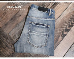 Men's Clothing Autumn and Winter Slim-fit Jeans Ripped Leggings Trendy Brand Cotton Handsome Trousers