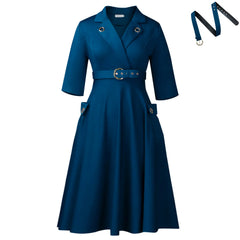 Elegant Plus-Size Women's Dress 2025 Fashion High-Waisted Skirt Suit Collar Trendy