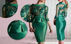 Sheath Cocktail Dress Elegant Dress Knee Length Jewel Neck Fall Wedding Guest Satin with Buttons Appliques 2025 free customized