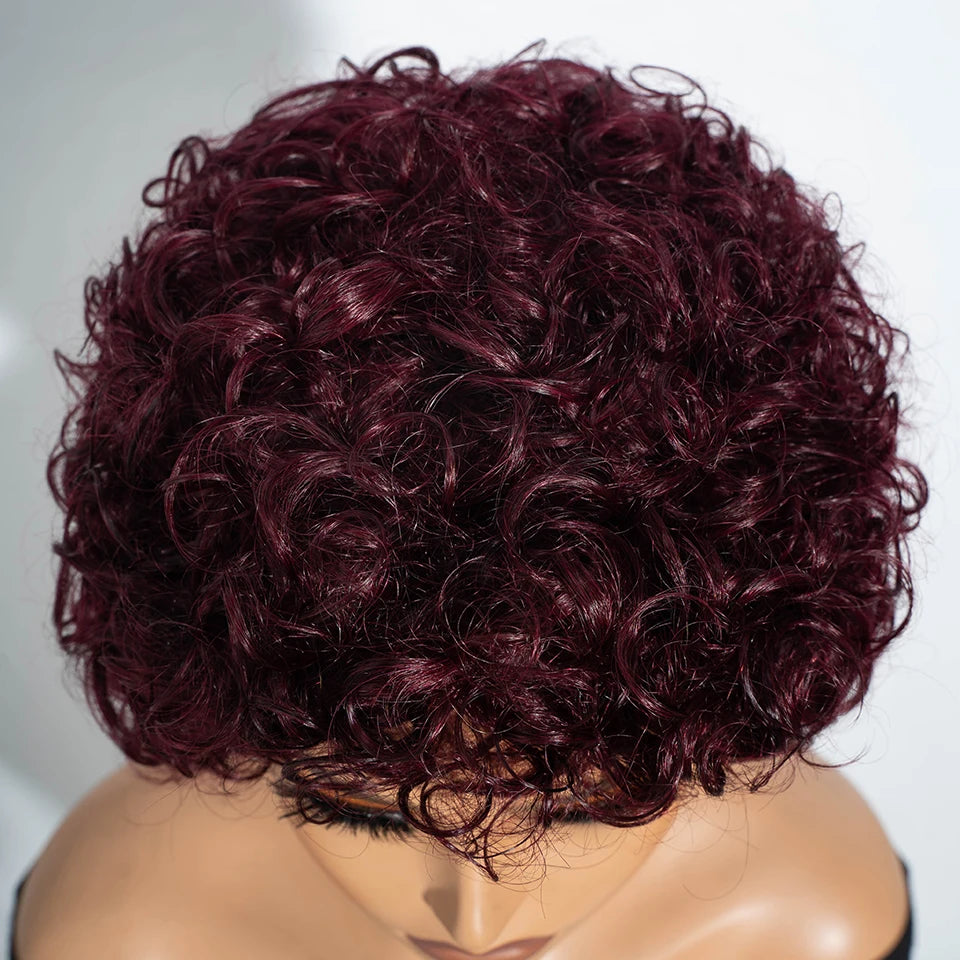 Debut Short Pixie Afro Kinky Curly Wigs for Black Women Glueless Natural Brown Bob Wig With Bangs Brazilian Human Hair Wigs