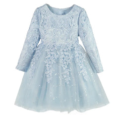 Spring Autumn Bridesmaid Dresses Lace Long Sleeve Flower Girl Dresses for Weddings Fashion Solid Girls Party Dress 3-12 Years