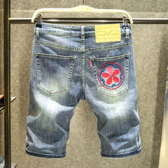 Harajuku Fashion Luxury Brand Men's Summer Embroidered Jeans Knee