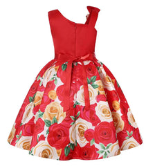 Summer Girls Rose Print Dress Princess Wedding Birthday Party Frocks Satin Children Vestidos Dresses For Girl Christmas Clothing