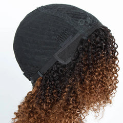 Sleek Afro Kinky Curly Human Hair Wigs Ombre Highlight Kinky Curly Human Hair Wig Brazilian Full Machine Curly Bob Wig For Women