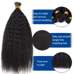 Kinky Straight I Tip Hair Extensions Brazilian Hair Pre Bonded Keratin Stick In Straight I Tip Hair Extensions 50 Strands/Pack