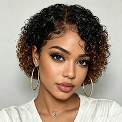 pixie cut wig party use wig brown burgundy color pixie wig pixie cut human hair wig for women gift wig 13x4 frontal lace human hair wig natural% density  short
