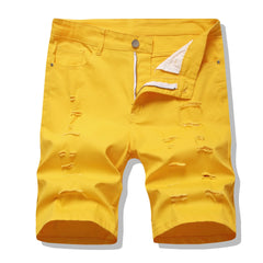 Shorts Men Hole Jeans Streetwear Mid Waist Washed Distressed Pockets Knee Length Vintage Ripped Denims s