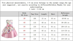 Summer Girls Rose Print Dress Princess Wedding Birthday Party Frocks Satin Children Vestidos Dresses For Girl Christmas Clothing