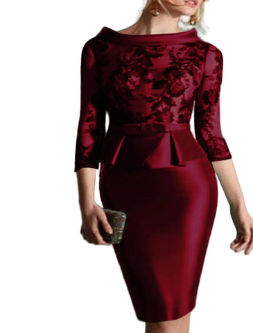 Sheath Cocktail Dress Elegant Dress Knee Length Jewel Neck Fall Wedding Guest Satin with Buttons Appliques 2025 free customized