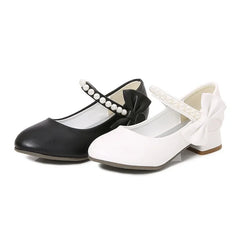Children's Leather Shoes Elegant Girl Princess Shoes with Bowknot Fashion Chic Versatile Kids Party High-heels Shoes Black White