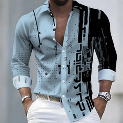 Men's 21-Color Long-Sleeved Shirt Loose Fit Black White Patchwork Geometric Letter Print Stylish Design Casual Fashion Top