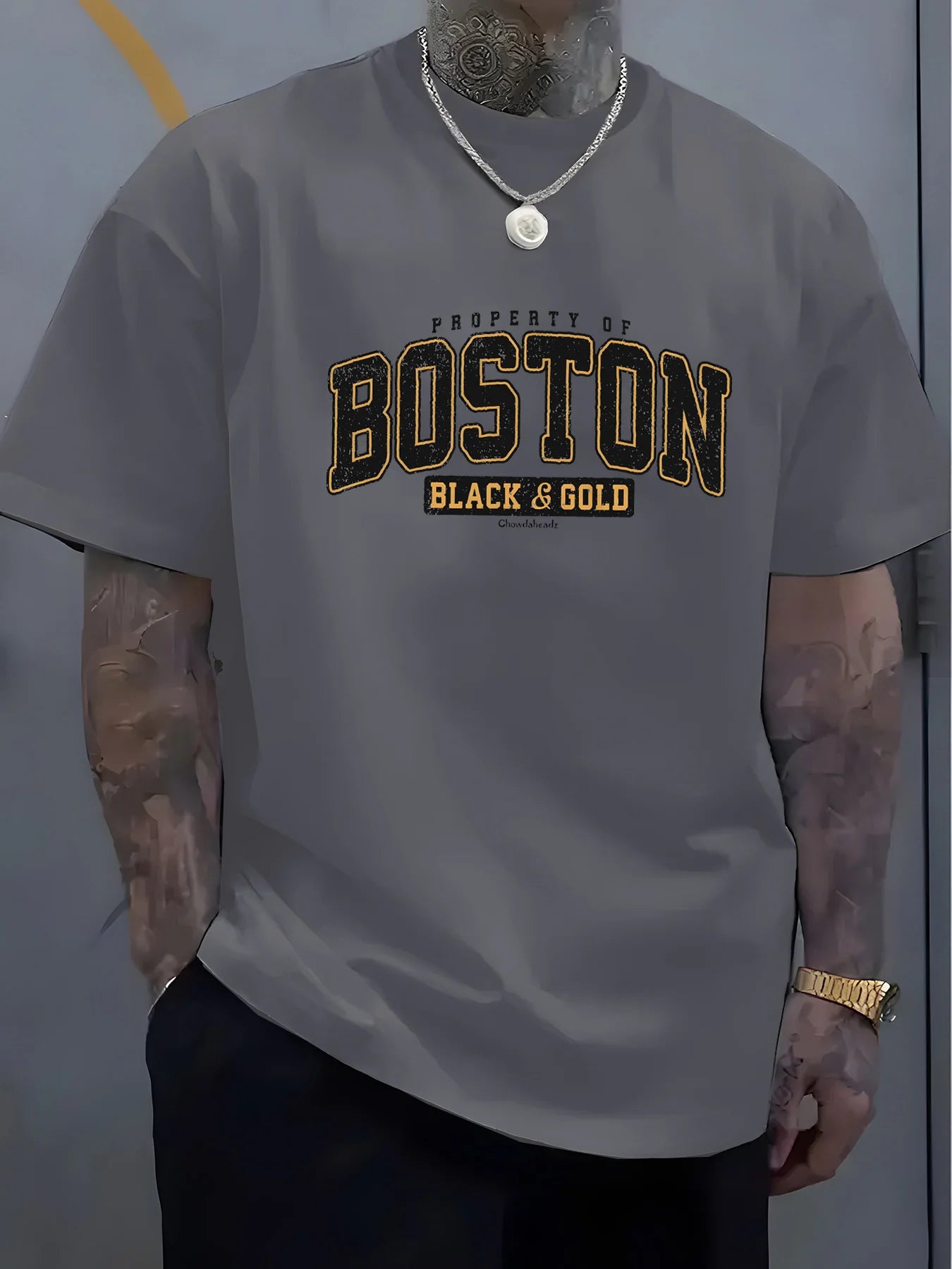 Men's summer 100 cotton fashionable casual loose plus size BOSTON pattern printed sports round neck short sleeved T-shirt top