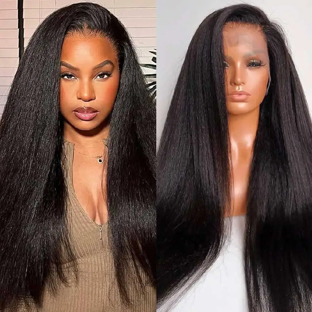 Invisible Strap 360 Full Hd Lace Glueless Wig Kinky Straight Human Hair Wig Lace Front Wig Drawstring 360 Frontal Wig 30 Inch