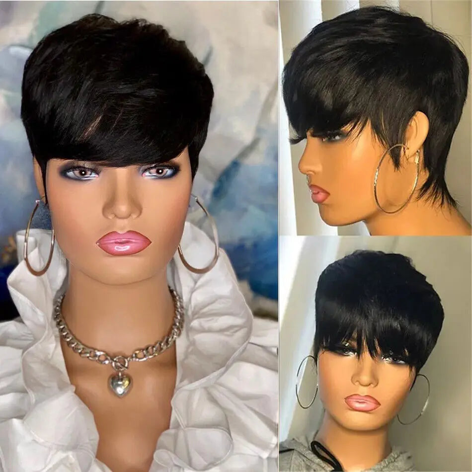 Pixie Cut Wigs For Women Human Hair Short Bob Wig With Bangs Layer Brazilian Human Hair Full Machine Made Wig