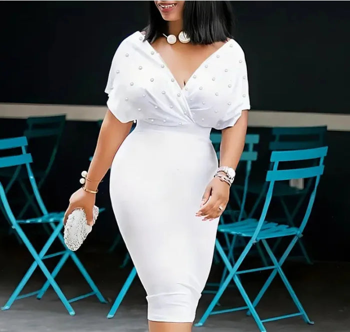 Fashion Party Dress For Wonen Sexy V Neck Package Hip Elegant Dresses 2025 Srping Summer Lady Solid Color Slim Office Midi Dress