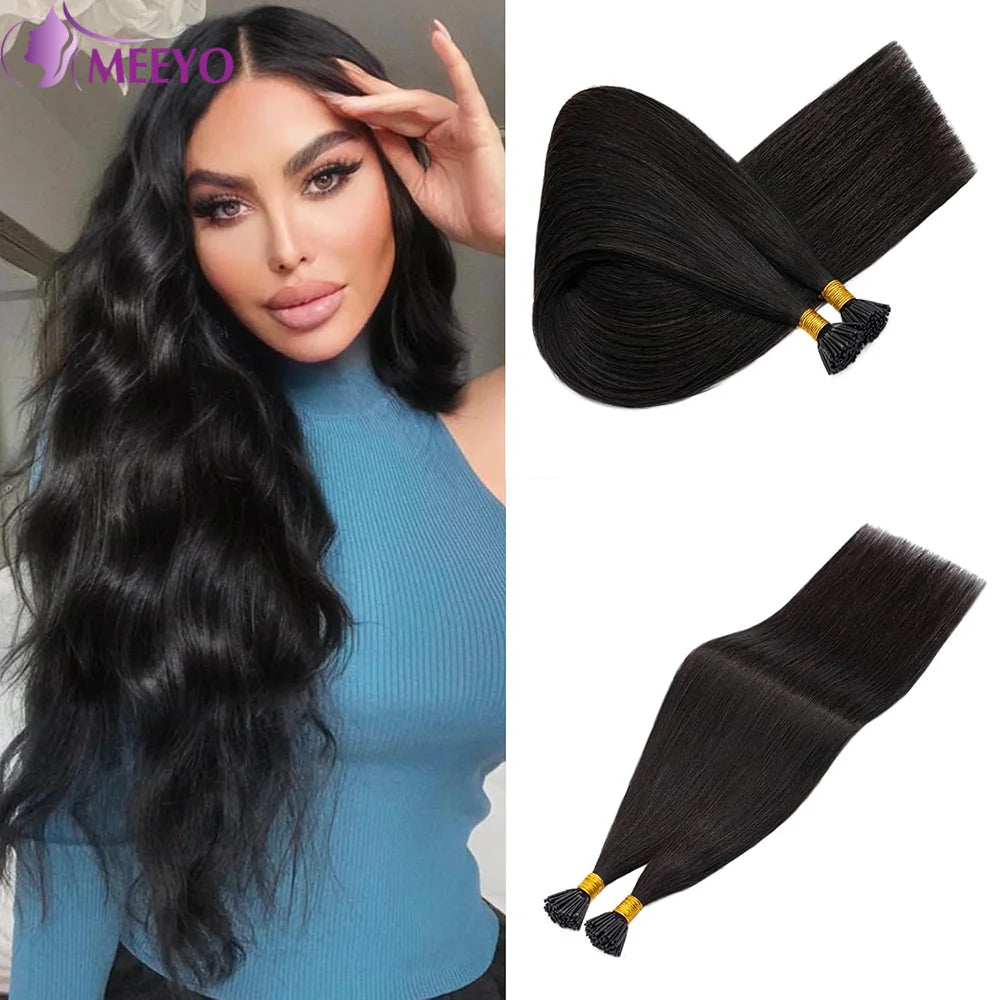Straight I Tip Hair Extensions Natural Color Brazilian Human Hair Extensions 100% Real Hair For Woman Capsule Keratin 26 Inches