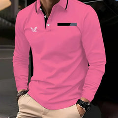 2025 Summer Men's long-sleeved lapel casual polo shirt Breathable and comfortable shirt Solid polo shirt High-quality