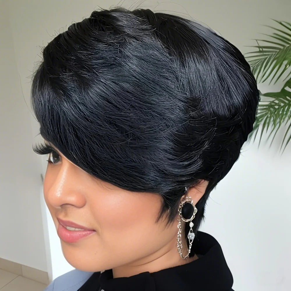 Pixie Cut Wigs Short Human Hair Wigs with Bangs Short Layered Full Machine Made